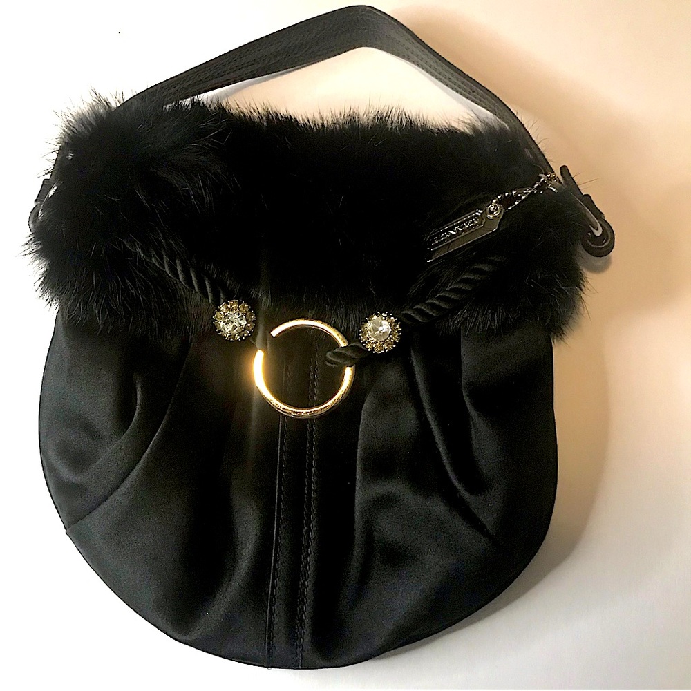 COACH Rabbit Fur Purse Swarovski Crystals Black Handbag